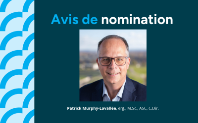 Le conseil d’administration de l’Ordre accueille  M. Patrick Murphy-Lavallée à titre de représentant du public